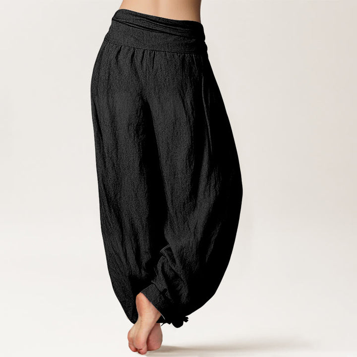 Buddha Stones Two Graceful Cranes Pattern Pure Cotton Women's Elastic Waist Harem Pants - image 2