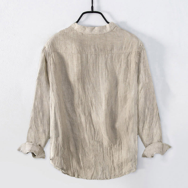 Buddha Stones Zen Stone Pattern Half Buttons Men's Cotton Linen Long Sleeve Shirt - image 4