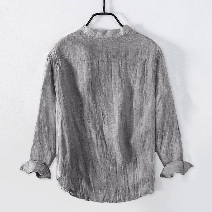 Buddha Stones Red-crowned Crane Clouds Pattern Half Buttons Men's Cotton Linen Long Sleeve Shirt - image 4