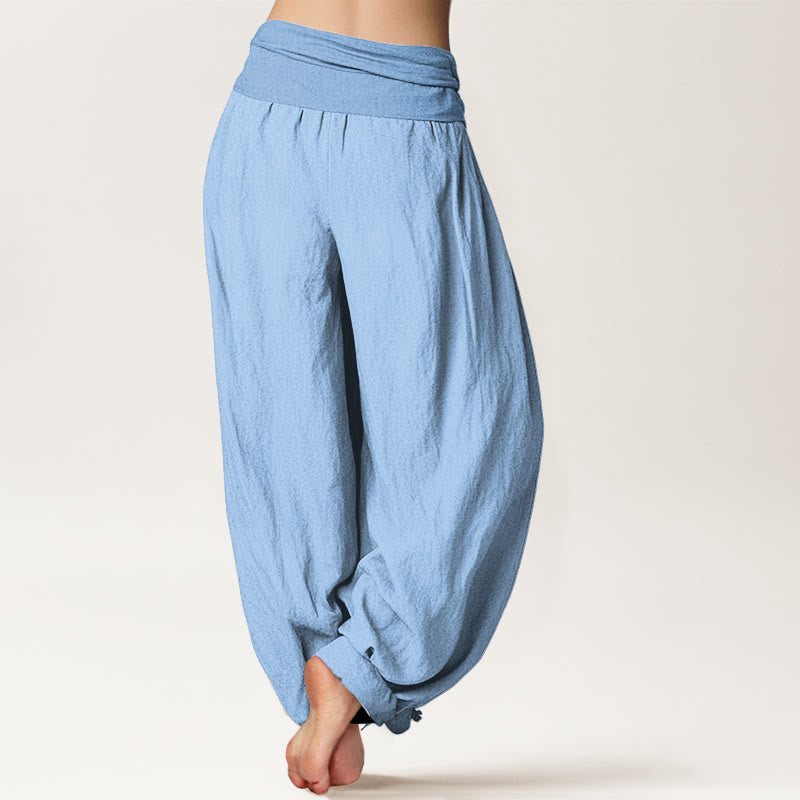 Buddha Stones Pure Cotton Light Sky Blue Women's Elastic Waist Harem Pants - image 1