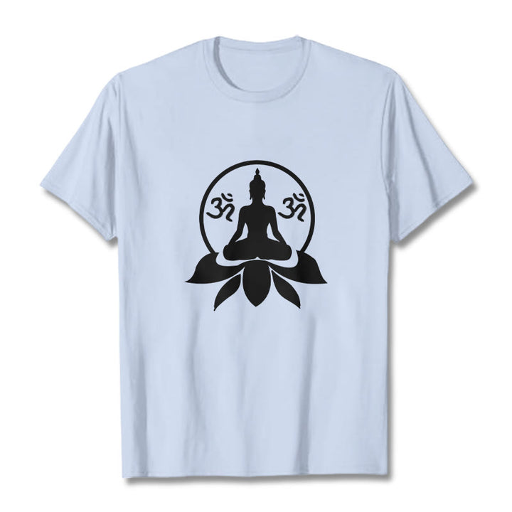 Buddha Stones OM Symbol Sanskrit Mantras Buddha Seated On Lotus Flower Design Tee T-shirt - LightCyan - 2XL - image 10