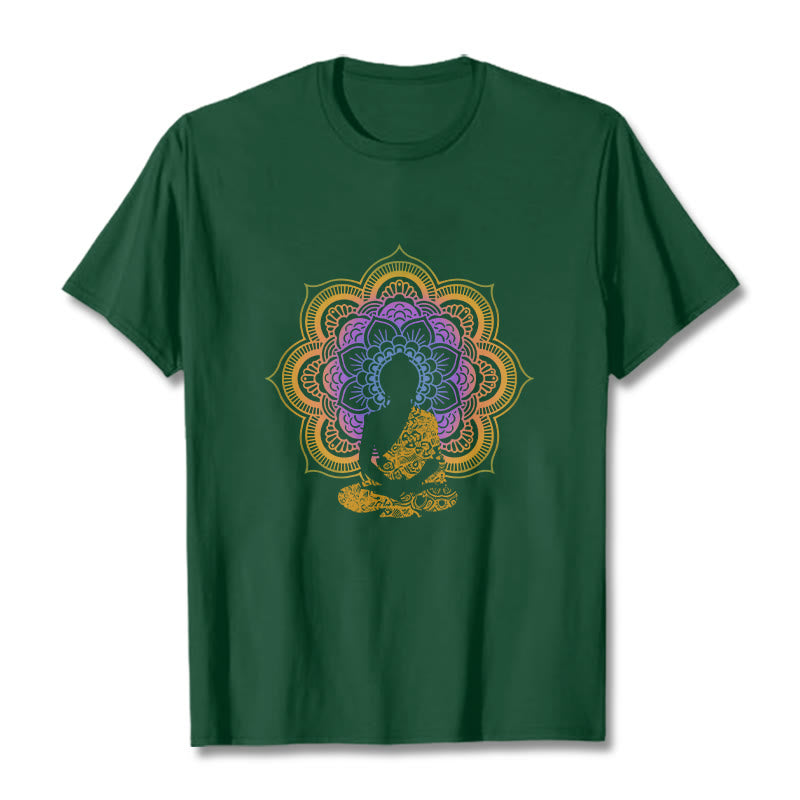 Buddha Stones Multicolor Mandala Flower Seated Buddha Pattern Tee T-shirt - ForestGreen - 2XL - image 12