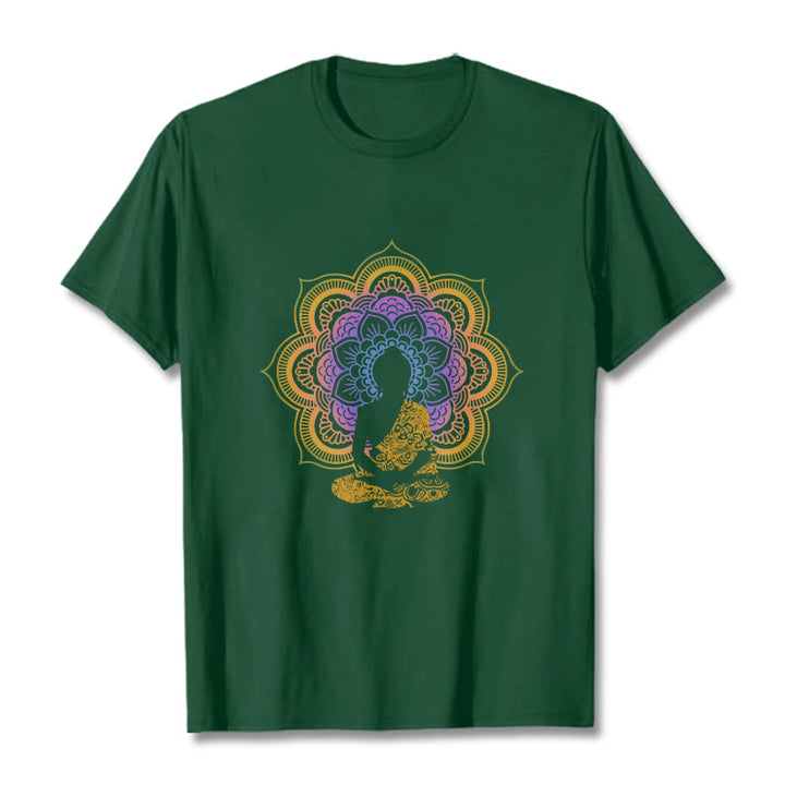 Buddha Stones Multicolor Mandala Flower Seated Buddha Pattern Tee T-shirt - ForestGreen - 2XL - image 12