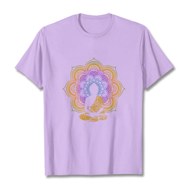 Buddha Stones Multicolor Mandala Flower Seated Buddha Pattern Tee T-shirt - Plum - 2XL - image 16
