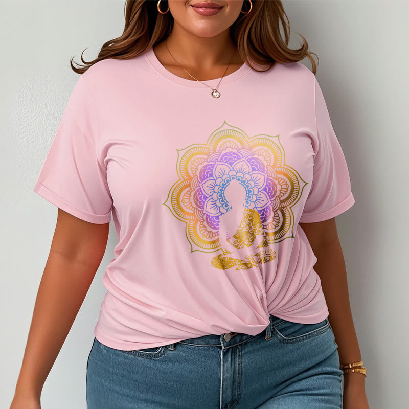 Buddha Stones Multicolor Mandala Flower Seated Buddha Pattern Tee T-shirt - image 15