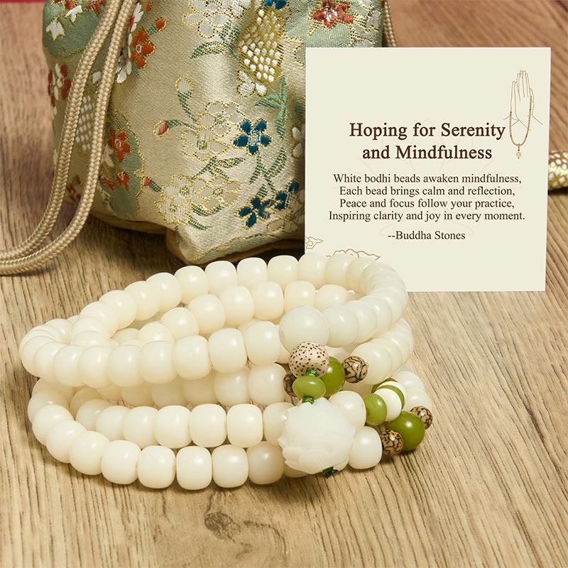 Buddha Stones "Hoping for Serenity and Mindfulness" Bodhi Lotus Mala Includes Gift Message Card - image 10