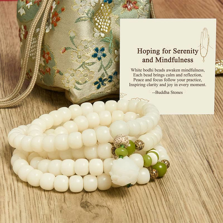 Buddha Stones "Hoping for Serenity and Mindfulness" Bodhi Lotus Mala Includes Gift Message Card - image 10