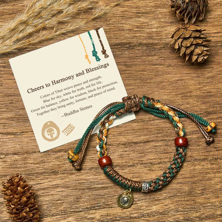 Buddha Stones "Cheers to Harmony and Blessings" Tibetan Rope Bracelet Includes Gift Message Card - 14-16.5cm - Standard Gift Box - image 0