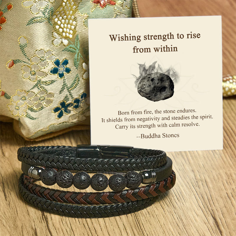Buddha Stones "Wishing Strength to Rise from Within" Lava Rock Bracelet Includes Gift Message Card - image 5
