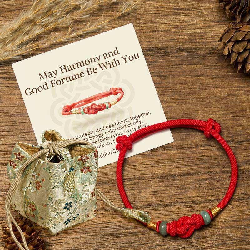 Buddha Stones "May Harmony and Good Fortune Be With You" Bracelet Includes Gift Message Card - Red String&Jade(Wrist Circumference 14-22cm) - Deluxe Gift Bag (+$12.59) - image 7