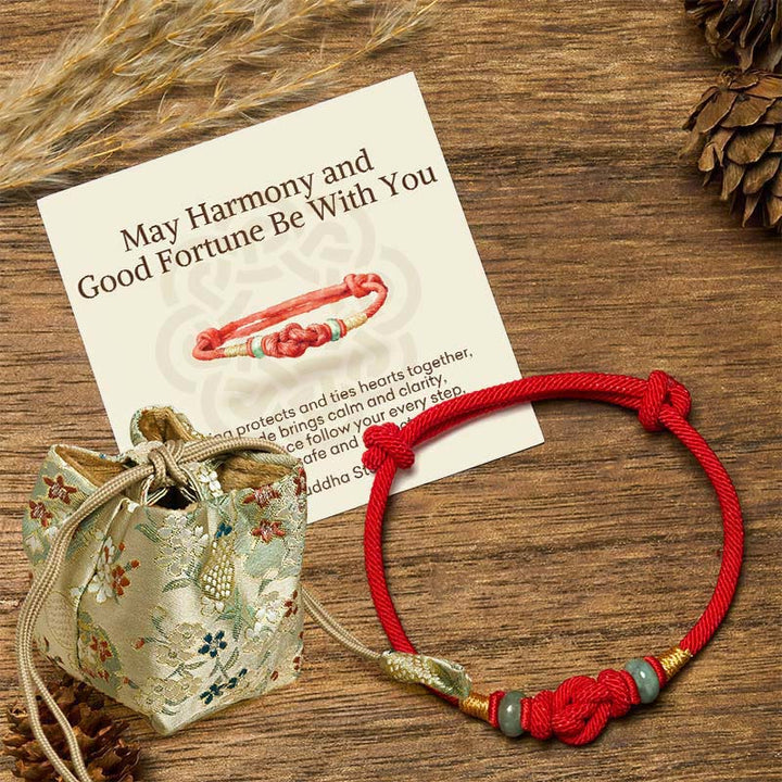 Buddha Stones "May Harmony and Good Fortune Be With You" Bracelet Includes Gift Message Card - Red String&Jade(Wrist Circumference 14-22cm) - Deluxe Gift Bag (+$9.59) - image 7