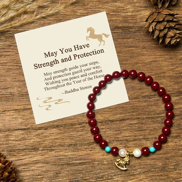 Buddha Stones "May You Have Strength and Protection" Year of the Horse Includes Gift Message Card - Cinnabar(Wrist Circumference 14-16cm) - Standard Gift Box - image 0