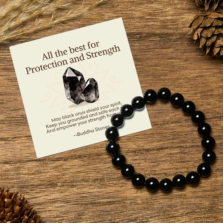 Buddha Stones "All the Best for Love and Harmony" Stone Quartz Bracelet Includes Gift Message Card - 8mm - Black Onyx - Standard Gift Box - image 80