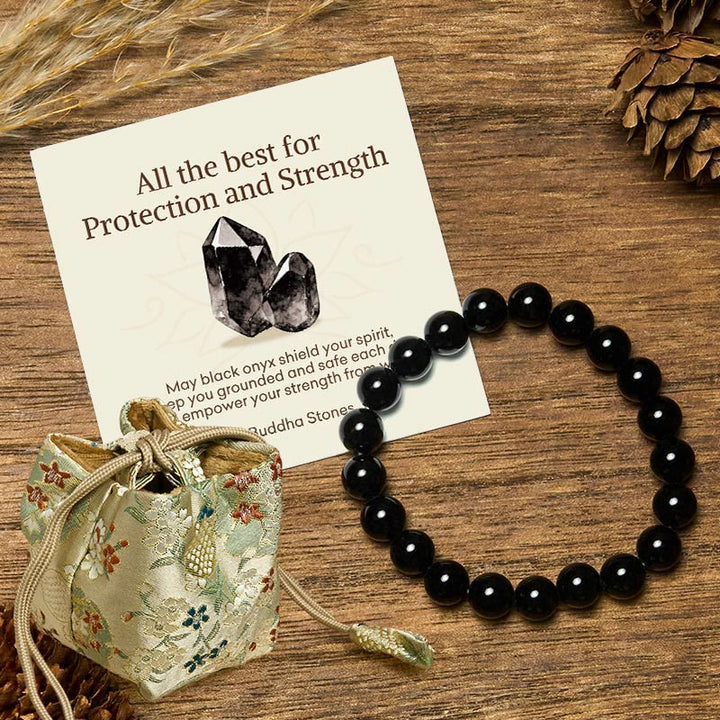 Buddha Stones "All the Best for Love and Harmony" Stone Quartz Bracelet Includes Gift Message Card - 8mm - Black Onyx - Deluxe Gift Bag (+$9.59) - image 83