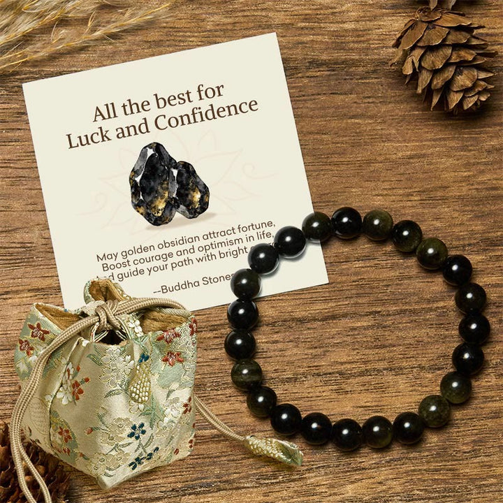 Buddha Stones "All the Best for Love and Harmony" Stone Quartz Bracelet Includes Gift Message Card - 8mm - Gold Sheen Obsidian - Deluxe Gift Bag (+$9.59) - image 23