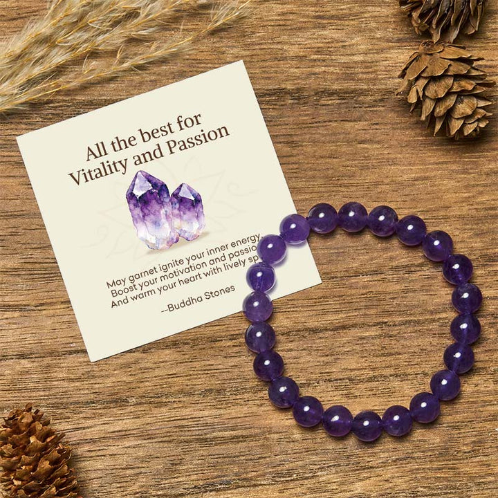 Buddha Stones "All the Best for Love and Harmony" Stone Quartz Bracelet Includes Gift Message Card - 8mm - Amethyst - Standard Gift Box - image 26