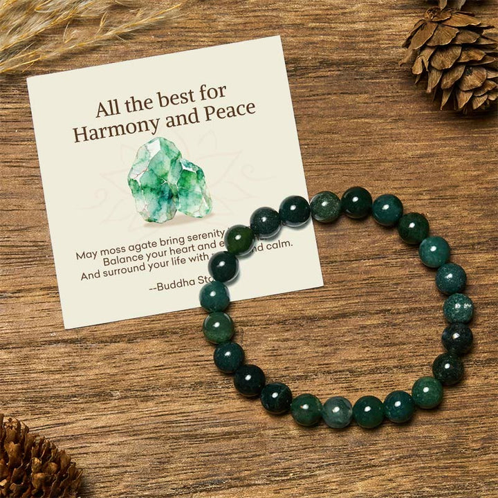 Buddha Stones "All the Best for Love and Harmony" Stone Quartz Bracelet Includes Gift Message Card - 8mm - Moss Agate - Standard Gift Box - image 44