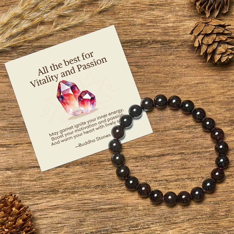 Buddha Stones "All the Best for Love and Harmony" Stone Quartz Bracelet Includes Gift Message Card - 8mm - Garnet - Standard Gift Box - image 86