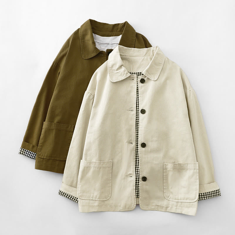 Buddha Stones Commute Patchwork Design Cotton Women's Jacket With Pockets - image 5