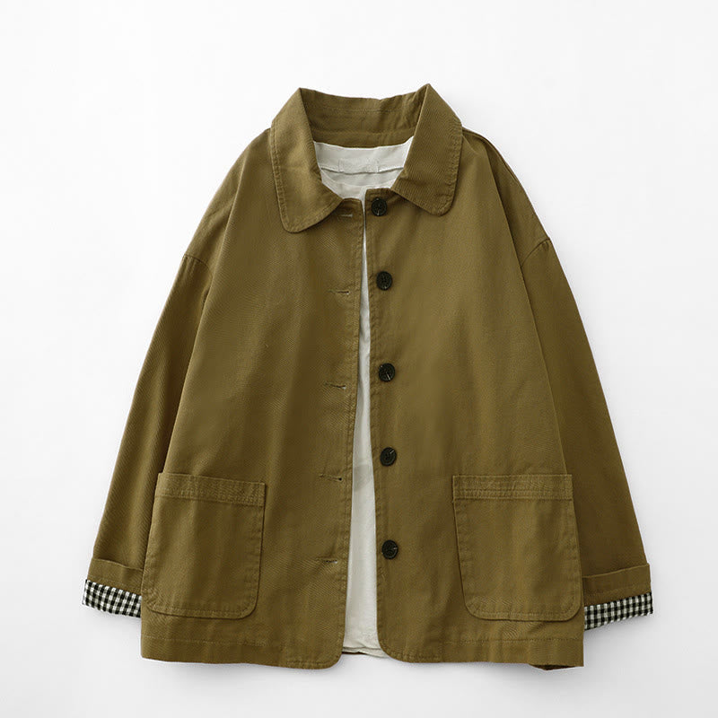 Buddha Stones Commute Patchwork Design Cotton Women's Jacket With Pockets - DarkGoldenrod - US14，UK/AU18，EU46 (2XL) - image 0