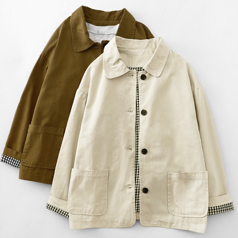 Buddha Stones Commute Patchwork Design Cotton Women's Jacket With Pockets - image 14