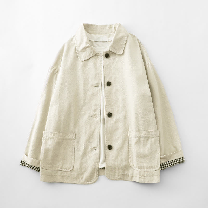 Buddha Stones Commute Patchwork Design Cotton Women's Jacket With Pockets - Linen - US14，UK/AU18，EU46 (2XL) - image 6