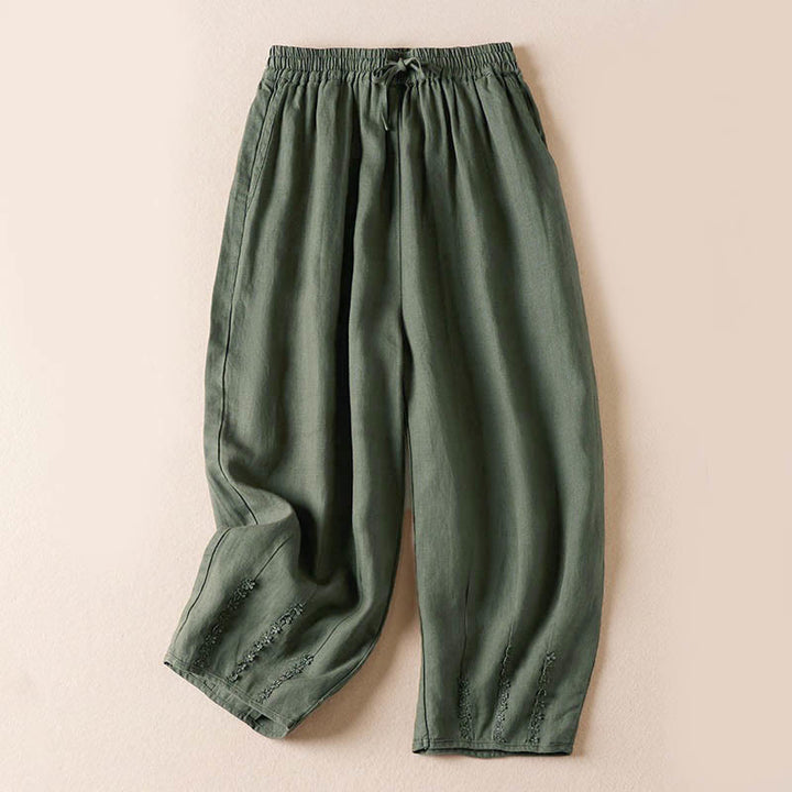 Buddha Stones Summer Small Flower Embroidery Harem Pants With Pockets - DarkSeaGreen - US8-10，UK/AU12-14，EU40-42 (2XL) - image 28
