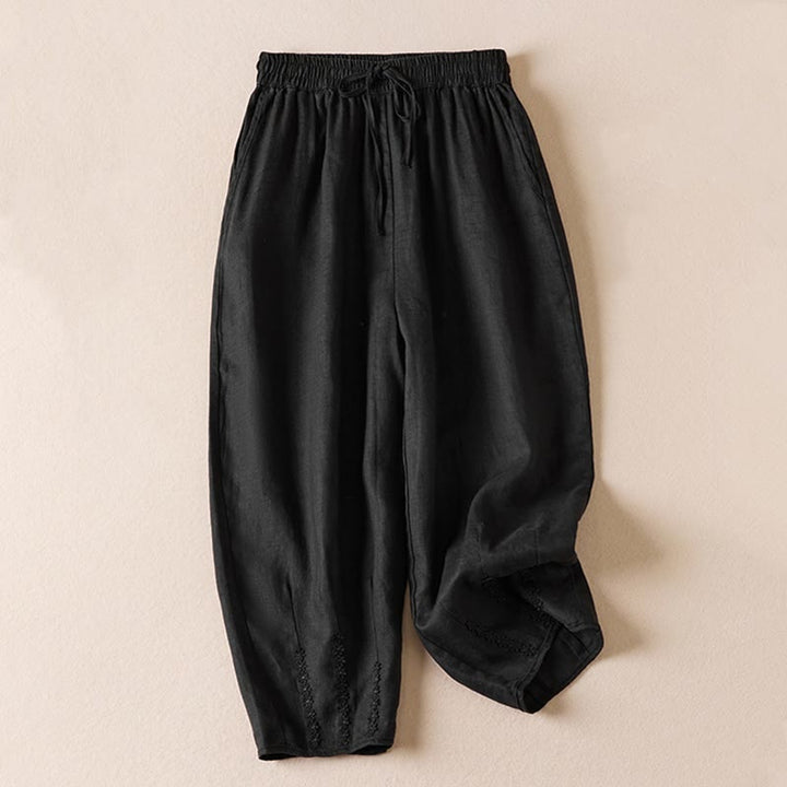 Buddha Stones Summer Small Flower Embroidery  Harem Pants With Pockets - Black - US8-10，UK/AU12-14，EU40-42 (2XL) - image 36