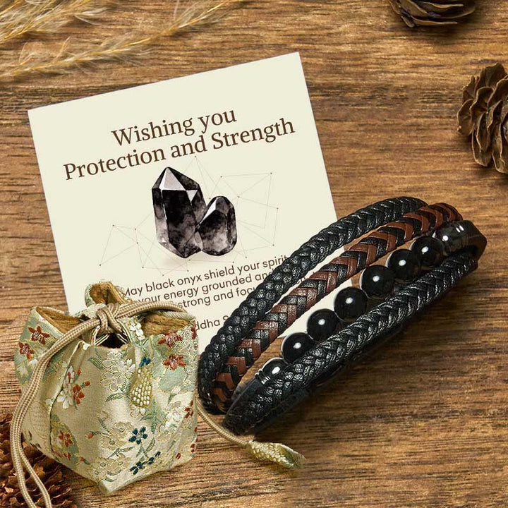 Buddha Stones "Wishing You Protection and Strength" Black Onyx Bracelet Includes Gift Message Card - Black Onyx - 18-22cm - Deluxe Gift Bag (+$9.59) - image 5