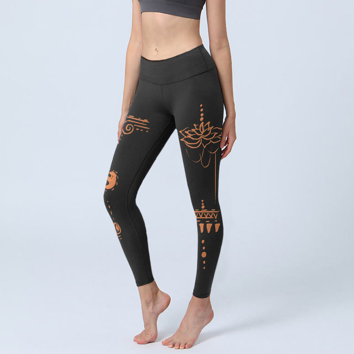 Buddha Stones Lotus Spiral Shape Gym Leggings Women's Yoga Pants - Black - US18，UK/AU22，EU50 (4XL) - image 0