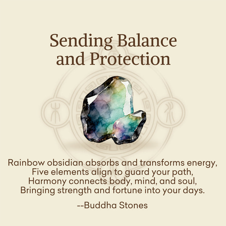 Buddha Stones "Sending Balance and Protection" Rainbow Obsidian Bracelet Includes Gift Message Card - image 2
