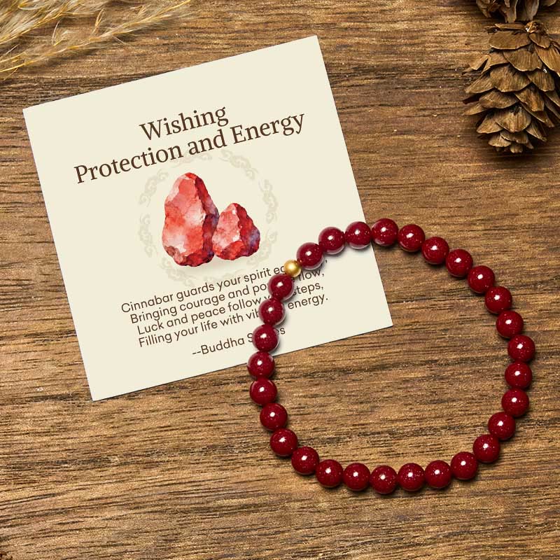 Buddha Stones "Wishing Protection and Energy" Cinnabar Bracelet Includes Gift Message Card - 6mm Cinnabar&4mm 925 Sterling Silver - Standard Gift Box - image 0