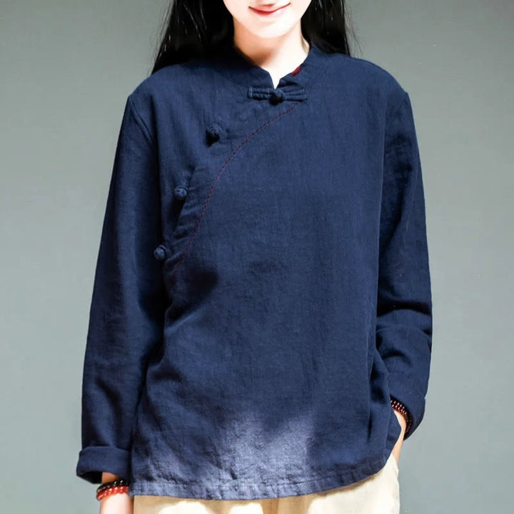 Buddha Stones Oblique Collar Knot button Loose Clothing - MidnightBlue - US12，UK/AU16，EU44 (4XL) - image 12