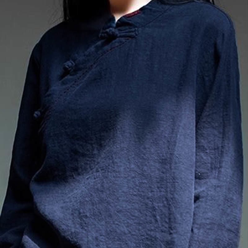 Buddha Stones Oblique Collar Knot button Loose Linen Clothing - image 18