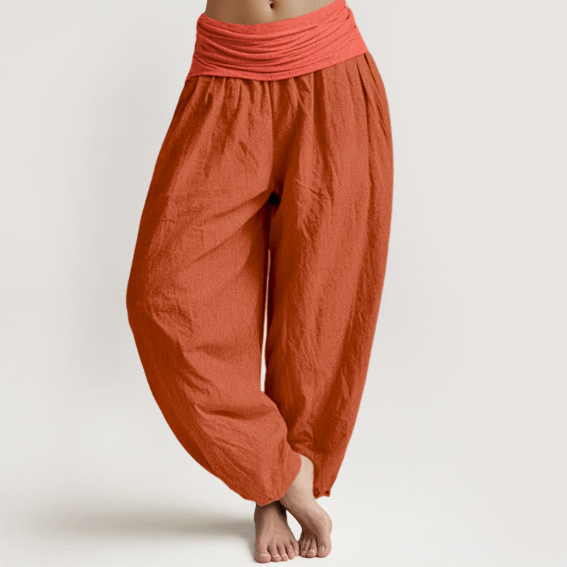 Buddha Stones Orangered Women's Pure Cotton Elastic Waist Harem  Pants - OrangeRed - US22，UK/AU26，EU54 (6XL) - image 0