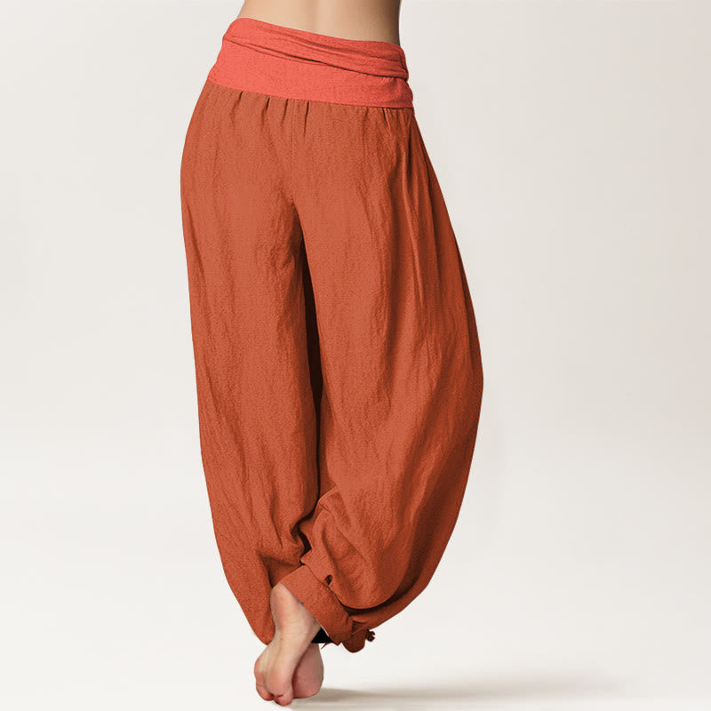 Buddha Stones Orangered Women's Pure Cotton Elastic Waist Harem  Pants - image 1
