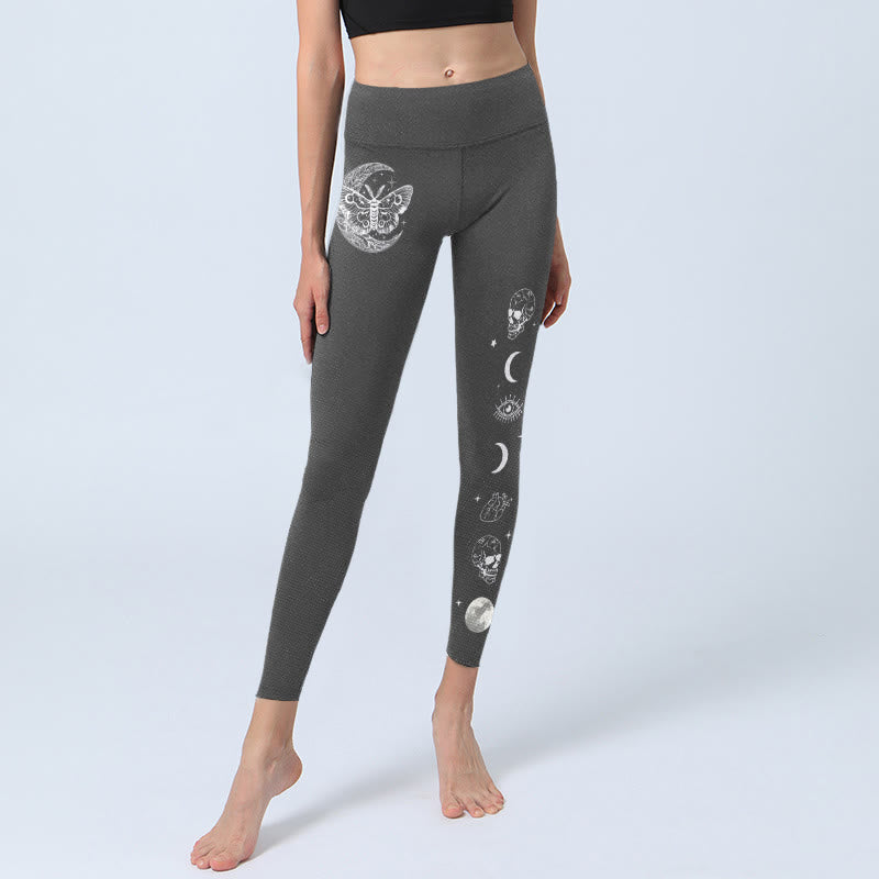 Buddha Stones Moon Moth Skull Design Gym Leggings Women's Yoga Pants - image 5