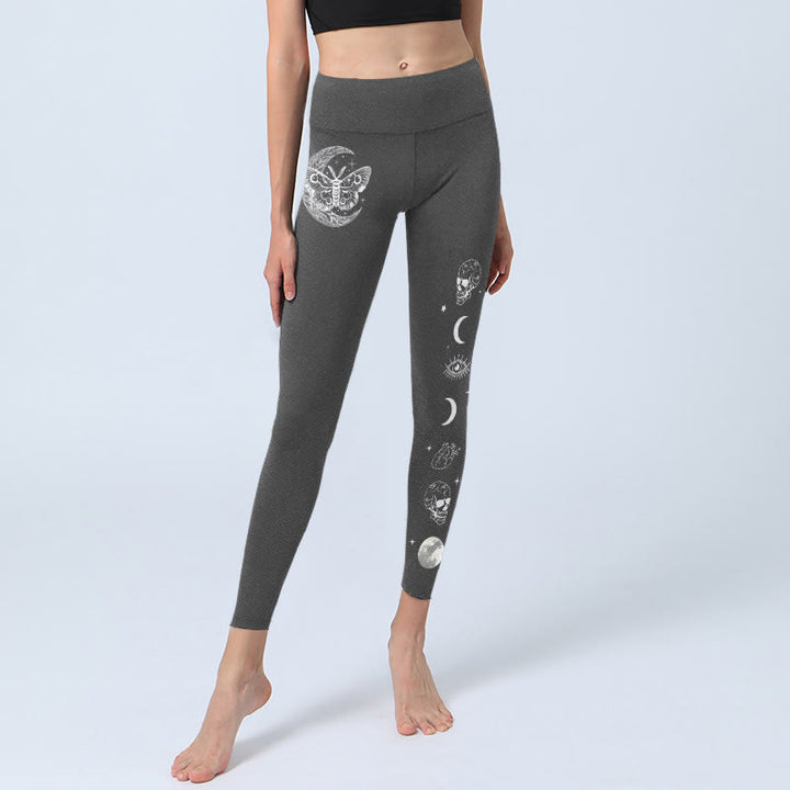 Buddha Stones Moon Moth Skull Design Gym Leggings Women's Yoga Pants - image 5