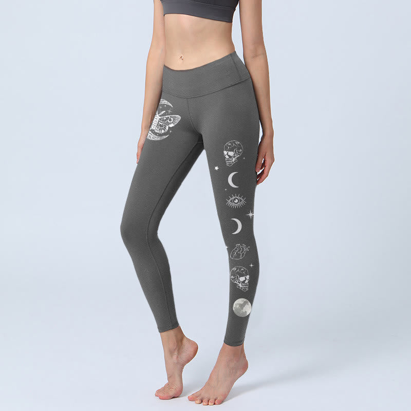 Buddha Stones Moon Moth Skull Design Gym Leggings Women's Yoga Pants - Grey - US18，UK/AU22，EU50 (4XL) - image 0