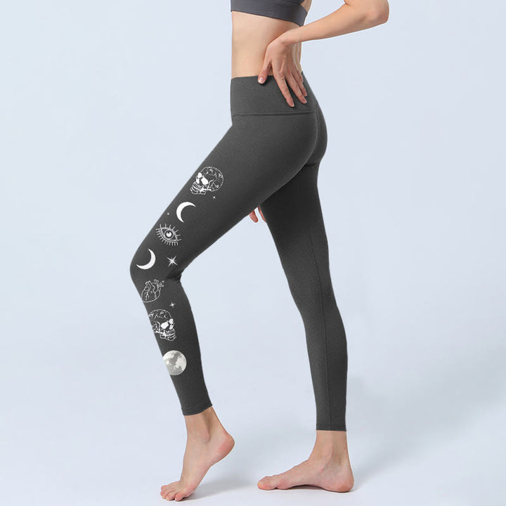 Buddha Stones Moon Moth Skull Design Gym Leggings Women's Yoga Pants - image 2