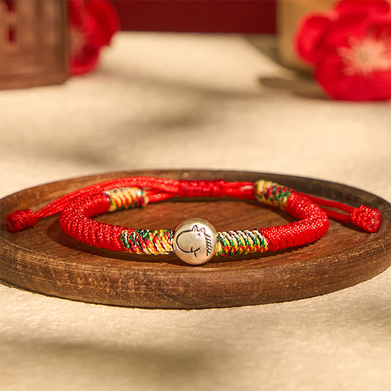 Buddha Stones 999 Sterling Silver Chinese Zodiac Year Of The Horse Red String Strength Braided Bracelet - image 2