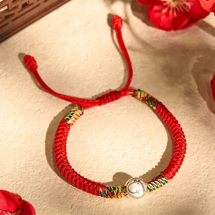 Buddha Stones 999 Sterling Silver Chinese Zodiac Year Of The Horse Red String Strength Braided Bracelet - image 1