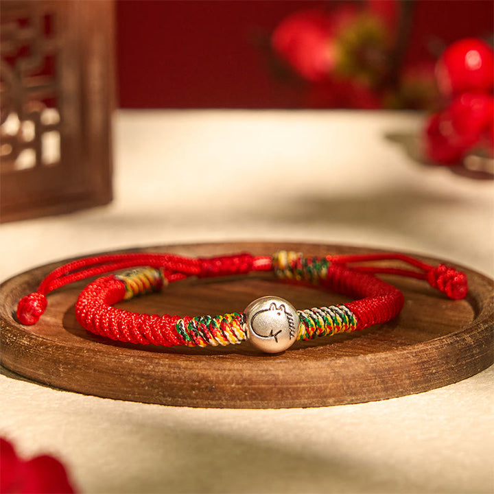 Buddha Stones 999 Sterling Silver Chinese Zodiac Year Of The Horse Red String Strength Braided Bracelet - image 3