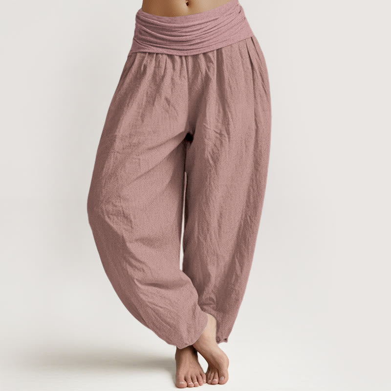 Buddha Stones LightPink Pure Cotton Women's Elastic Waist Harem  Pants - LightPink - US22，UK/AU26，EU54 (6XL) - image 0