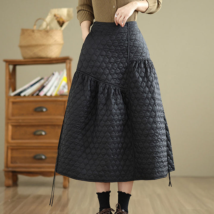 Buddha Stones Plain Elastic Waist Cotton Women's Straight Skirt With Pockets - Black - US12，UK/AU16，EU44 (2XL) - image 0