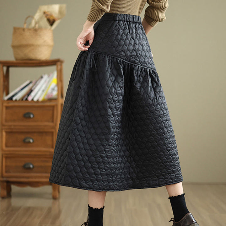 Buddha Stones Plain Elastic Waist Cotton Women's Straight Skirt With Pockets - image 3