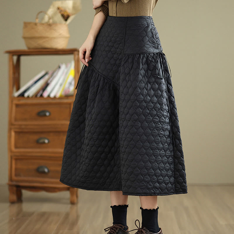 Buddha Stones Plain Elastic Waist Cotton Women's Straight Skirt With Pockets - image 1