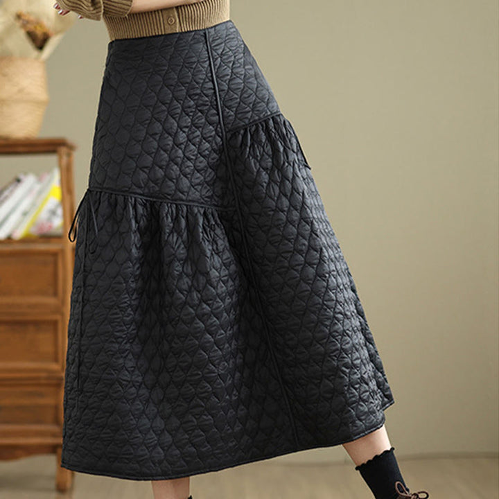 Buddha Stones Plain Elastic Waist Cotton Women's Straight Skirt With Pockets - image 2