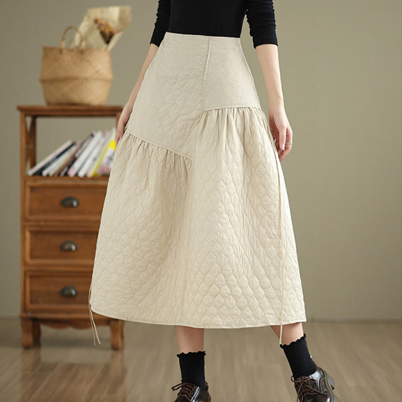 Buddha Stones Plain Elastic Waist Cotton Women's Straight Skirt With Pockets - Beige - US12，UK/AU16，EU44 (2XL) - image 6