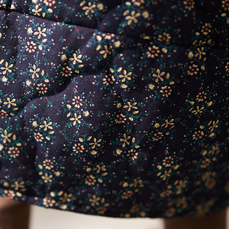 Buddha Stones Vintage Floral Pattern Elastic Waist Cotton Women's Midi Skirt With Pockets - image 7